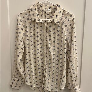 Taelynn Cream Blouse with Black Floral Design